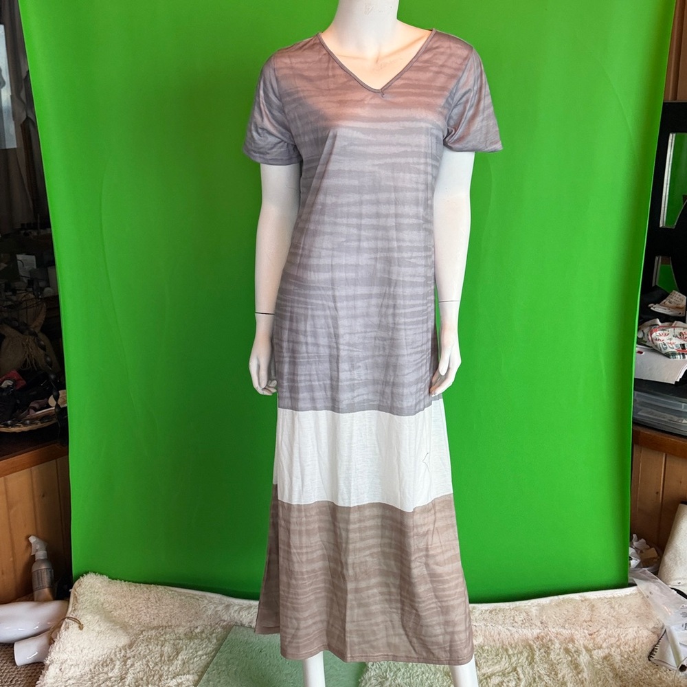 Striped Gray and White Maxi Dress